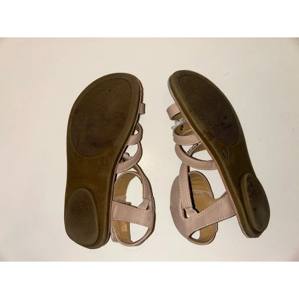 Rachel Shoes Little Girls Beige Sandals with Golden Flowers Size 9 Preowned